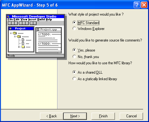 Figure 6: MYMFC29E – AppWizard step 5 of 6.