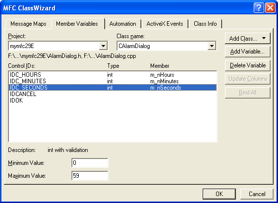 Figure 12: Adding member variables to controls in dialog.