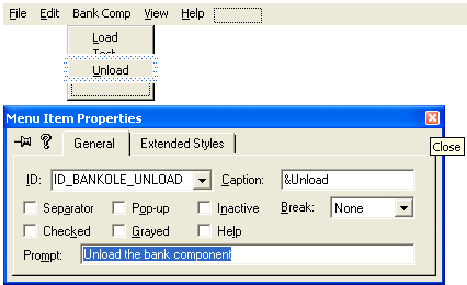 Figure 13: Adding Bank Comp menu and its’ items.