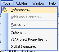 Figure 22: Invoking the References of the Excel type library in Visual Basic editor.