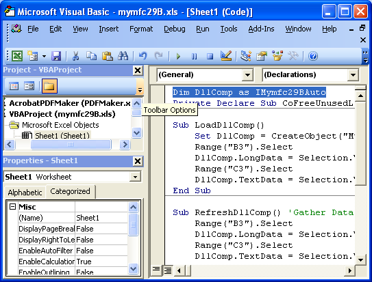 Figure 1: Visual Basic editor, changing some codes.