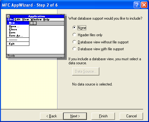 Figure 5: MYMFC30A – AppWizard step 2 of 6.