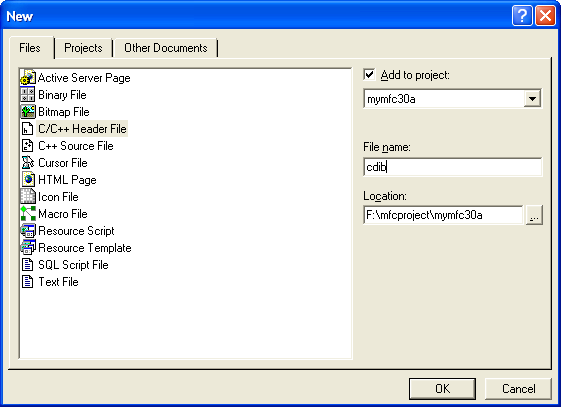 Figure 12: Adding an empty cdib.h, a header file to project.