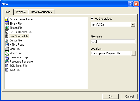 Figure 13: Adding cdib.cpp, a source file to project.