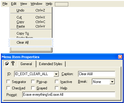 Figure 17: Adding Clear All menu item.