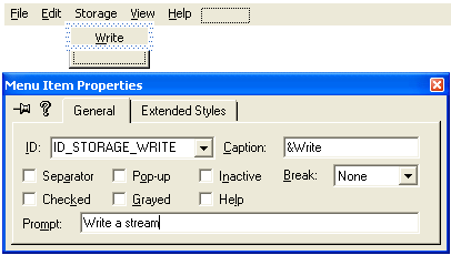 Figure 10: Adding Storage menu and Write sub menu.