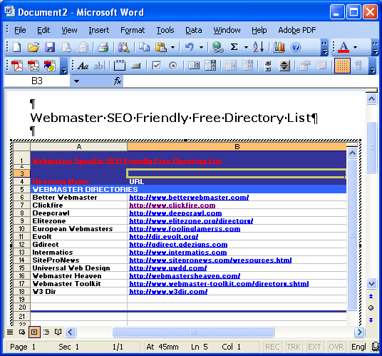 Figure 1:  An Excel spreadsheet activated inside a Word document.