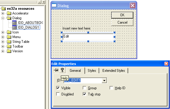 Figure 14: Adding dialog and Edit control.