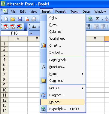 Figure 23: Inserting EX32A object into Excel worksheet.