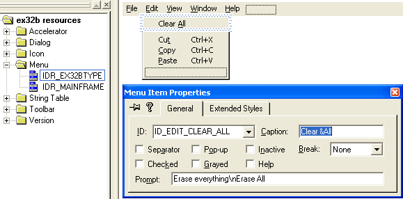 Figure 14: Replacing Undo with Clear All menu item.