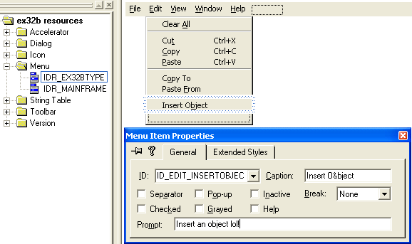 Figure 19: Adding Insert Object menu item.