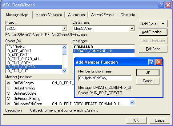 Figure 21: Adding update command handler for ID_EDIT_COPYTO.