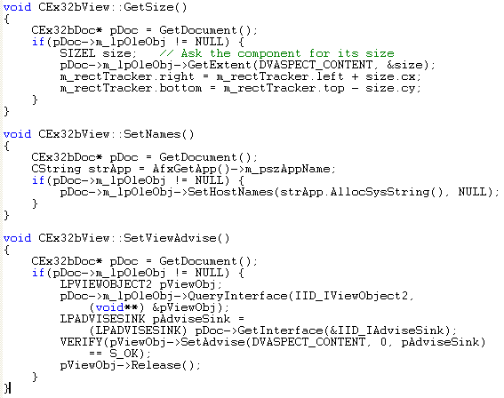 OLE Embedded Components and Containers - MFC C++ code snippet