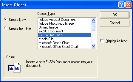 Figure 29: Selecting EX32A object, Ex32a Document.