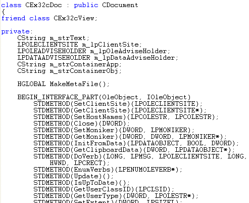 OLE Embedded Components and Containers - MFC C++ code snippet