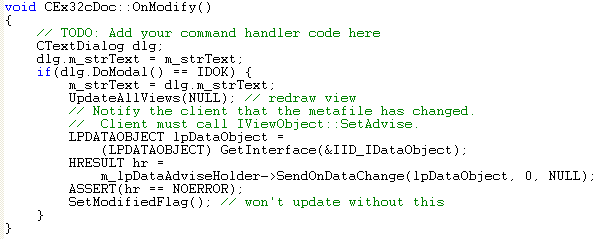 OLE Embedded Components and Containers - MFC C++ code snippet