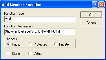 Figure 16: Adding ShowFirstDieFace() member function.