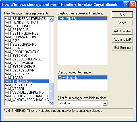 Figure 22: Adding WM_TIMECHANGE Windows message handler.