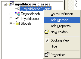 Figure 33: Adding methods to _ImyatldiceobEvents interface.