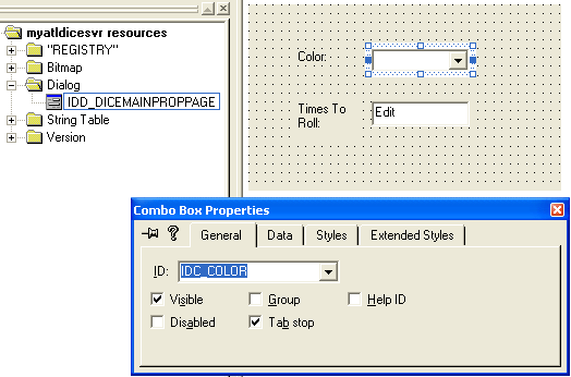 Figure 44: Adding Static text, Combo box and Edit control to the blank property page template.