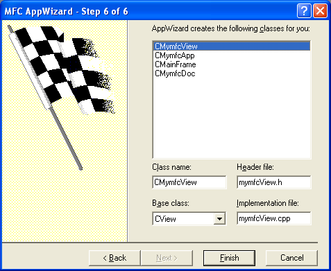 Visual C++ AppWizard step 6 of 6