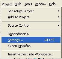 Invoking the Visual C++ project settings dialog