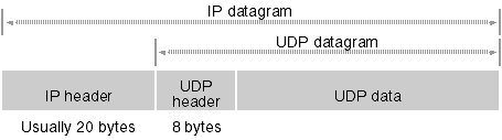 Winsock, C++ and MFC - Figure 4:  The relationship between the IP datagram and the UDP datagram.