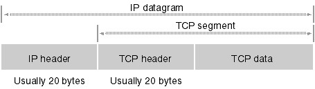 Winsock, C++ and MFC - Figure 7:  The relationship between an IP datagram and a TCP segment.