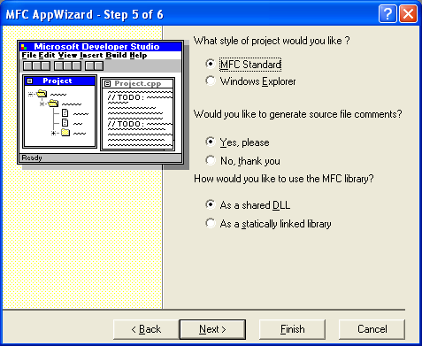 Winsock, C++ and MFC - Figure 15: MYEX33A – AppWizard step 5 of 6.