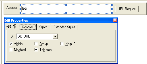 Winsock, C++ and MFC - Figure 20: The IDC_URL property.