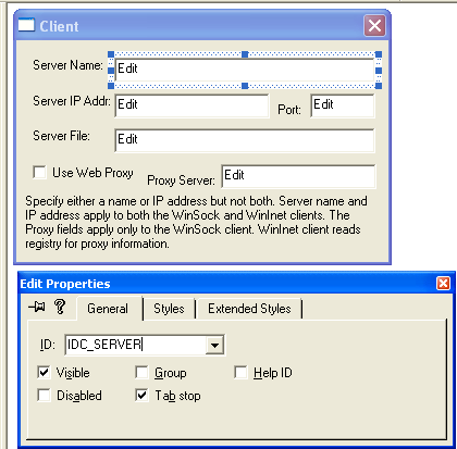 Winsock, C++ and MFC - Figure 26: The IDC_SERVER property.