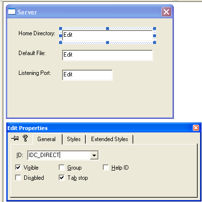 Winsock, C++ and MFC - Figure 33: The IDC_DIRECT property.