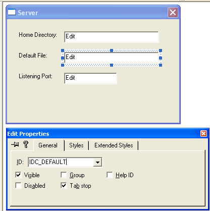 Winsock, C++ and MFC - Figure 34: The IDC_DEFAULT property.