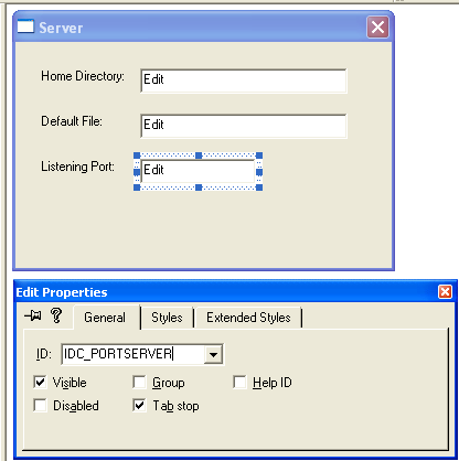 Winsock, C++ and MFC - Figure 35: The IDC_PORTSERVER property.