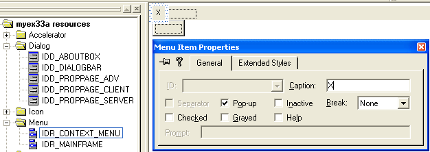 Winsock, C++ and MFC - Figure 36: The X main menu property page.
