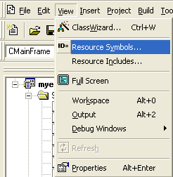 Winsock, C++ and MFC - Figure 69: Viewing, adding or modifying resource symbols.