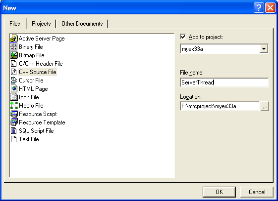 Winsock, C++ and MFC - Figure 76: Adding source file to project.