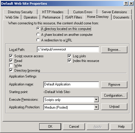 IIS, Winsock, C++ and MFC - Figure 3: Invoking the web server properties pages through the context menu.