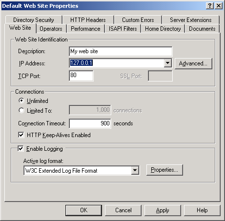 IIS, Winsock, C++ and MFC - Figure 3: Invoking the web server properties pages through the context menu.