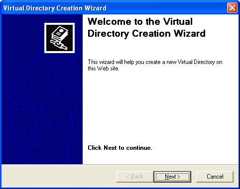 IIS, ISAPI, Winsock, C++ and MFC - Figure 33: The Virtual Directory Creation Wizard welcome page.