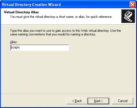 IIS, ISAPI, Winsock, C++ and MFC - Figure 34: Entering the virtual directory alias.
