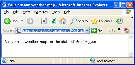 IIS, ISAPI, Winsock, C++ and MFC - Figure 40: Invoking and executing GetMap() in mymaps.dll.
