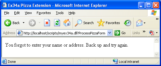 IIS, ISAPI, Winsock, C++ and MFC - Figure 54: Form information validation message.