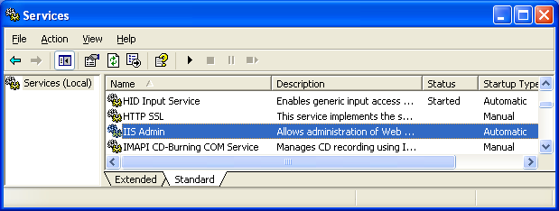 ISAPI, IIS, Winsock, C++ and MFC - Figure 57: Stopping the IIS Admin and other dependent (World Wide Web publishing) services.