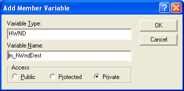 ISAPI, IIS, MFC and C++ - Figure 69: Adding m_hWndDest, a member variable through ClassView.