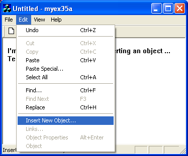 ActiveX document and Internet - Figure 15: MYEX35A output – inserting an object.
