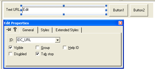 ActiveX document and Internet - Figure 27: IDC_URL Edit control property page.