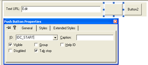 ActiveX document and Internet - Figure 28: IDC_START button property page.