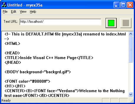 ActiveX document and Internet - Figure 41: MYEX35A phase 2 program output in action, testing the localhost.