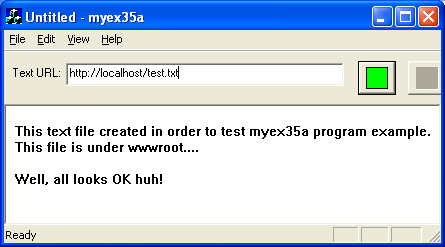 ActiveX document and Internet - Figure 44: MYEX35A phase 2 program output in action, opening text file.